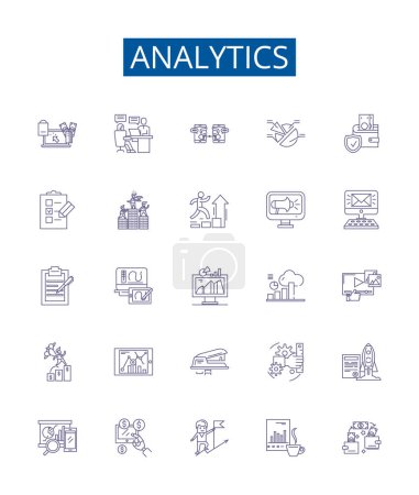 Illustration for Analytics line icons signs set. Design collection of Analytics, Tracking, Data, Measurement, Insight, Metrics, Monitoring, Reporting outline vector concept illustrations - Royalty Free Image