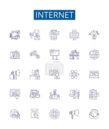 Ilustración de Conjunto de signos de iconos de línea de Internet. Colección de diseño de ilustraciones de conceptos vectoriales de red, digital, web, ciberespacio, banda ancha, en línea, información, esquema de comunicaciones - Imagen libre de derechos