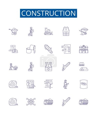 Construction line icons signs set. Design collection of Build, Construct, Constructing, Erect, Fabricate, Framework, Architecture, Structure outline vector concept illustrations