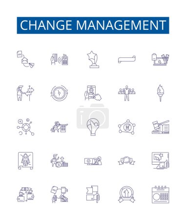 Illustration for Change management line icons signs set. Design collection of Transformation, Agility, Transition, Adaptation, Revision, Modification, Improvement, Reinvention outline vector concept illustrations - Royalty Free Image