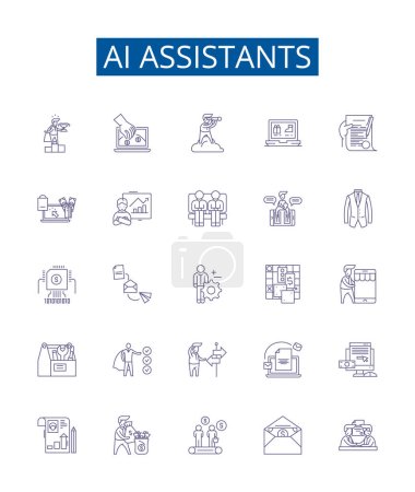 Illustration for Ai assistants line icons signs set. Design collection of AI, assistants, assistants, Alexa, Siri, Cortana, Google, Home outline vector concept illustrations - Royalty Free Image