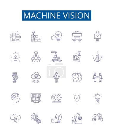 Illustration for Machine vision line icons signs set. Design collection of Robotics, Automation, Computer Vision, OCR, AI, Sensors, Tracking, Surveillance outline vector concept illustrations - Royalty Free Image