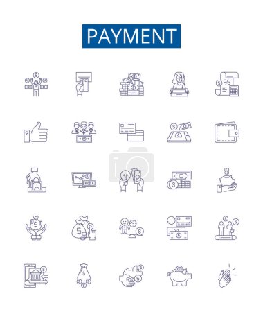 Illustration for Payment line icons signs set. Design collection of Payment, Remittance, Disbursement, Expense, Cost, Invoice, Money, Voucher outline vector concept illustrations - Royalty Free Image