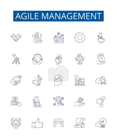 Illustration for Agile management line icons signs set. Design collection of Agile, Management, Scrum, Sprint, Kanban, Planning, Practices, Iterative outline vector concept illustrations - Royalty Free Image