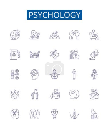 Psychology line icons signs set. Design collection of Psychology, Mind, Brain, Emotions, Behavior, Cognition, Development, Personality outline vector concept illustrations