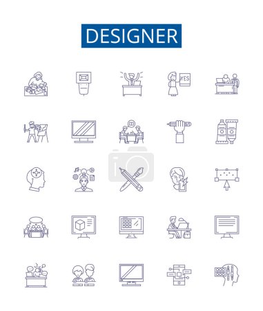Illustration for Designer line icons signs set. Design collection of Designer, Fashion, Architecture, Interior, Art, Creative, Costume, Graphic outline vector concept illustrations - Royalty Free Image