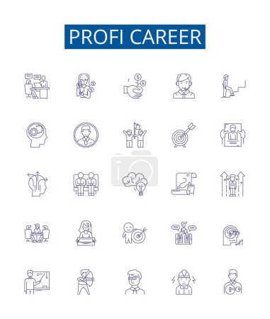 Illustration for Profi career line icons signs set. Design collection of Professional, Career, Advancement, Success, Growth, Promotion, Job, Development outline vector concept illustrations - Royalty Free Image