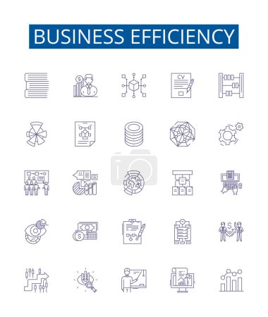 Illustration for Business efficiency line icons signs set. Design collection of Profitability, Productivity, Automation, Streamlining, Optimisation, Processes, Integration, Analysis outline vector concept - Royalty Free Image