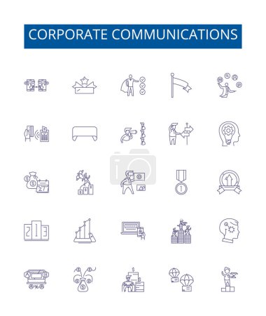 Illustration for Corporate communications line icons signs set. Design collection of corporate, communications, strategy, marketing, branding, employee, information, media outline vector concept illustrations - Royalty Free Image