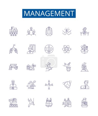 Illustration for Management line icons signs set. Design collection of Lead, Organize, Control, Plan, Direct, Strategize, Supervise, Monitor outline vector concept illustrations - Royalty Free Image