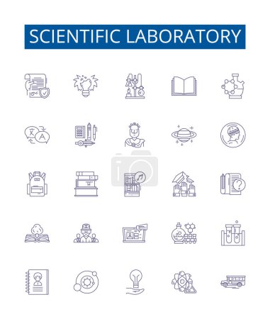 Illustration for Scientific laboratory line icons signs set. Design collection of Scientific, Laboratory, Testing, Research, Instruments, Experiments, Chemicals, Analysis outline vector concept illustrations - Royalty Free Image