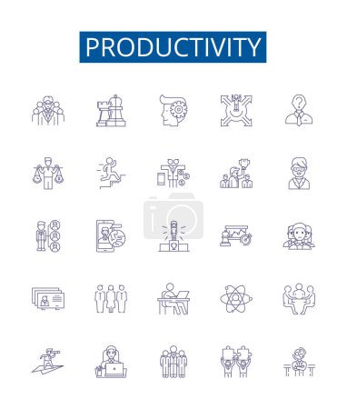 Illustration for Productivity line icons signs set. Design collection of Efficiency, Performance, Quality, Output, Profitability, Optimize, Accelerate, Streamline outline vector concept illustrations - Royalty Free Image