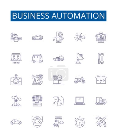 Illustration for Business automation line icons signs set. Design collection of Automation, Business, Processes, Software, Technology, Robotics, Efficiency, Cloud outline vector concept illustrations - Royalty Free Image