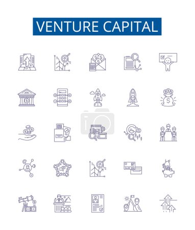 Illustration for Venture capital line icons signs set. Design collection of Venture, Capital, Investing, Seed, Startups, Funding, Equity, Financial outline vector concept illustrations - Royalty Free Image