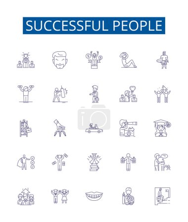 Illustration for Successful people line icons signs set. Design collection of achievers, winners, magnates, go getters, titans, prosperous, successful, affluent outline vector concept illustrations - Royalty Free Image