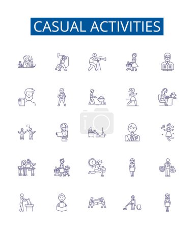 Illustration for Casual activities line icons signs set. Design collection of Sports, Movies, Eating, Shopping, Games, Socializing, Hiking, Jogging outline vector concept illustrations - Royalty Free Image