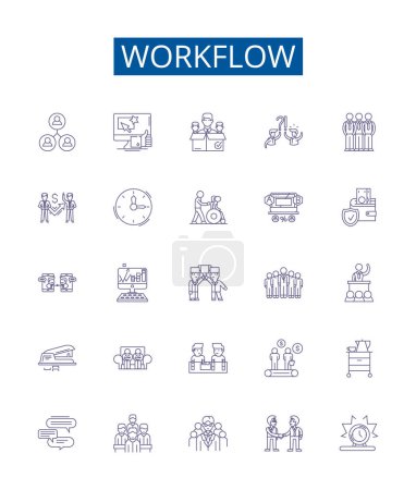 Illustration for Workflow line icons signs set. Design collection of Process, Automation, Operations, Streamline, Management, Organize, Tasks, System outline vector concept illustrations - Royalty Free Image