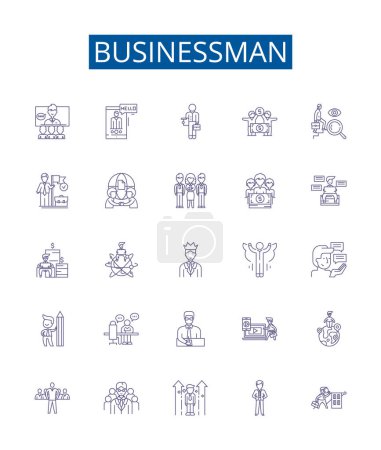 Illustration for Businessman line icons signs set. Design collection of Entrepreneur, Professional, Executive, Investor, Worker, Mogul, Leader, Tycoon outline vector concept illustrations - Royalty Free Image