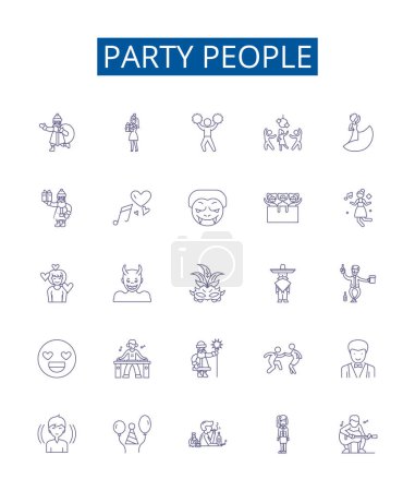 Illustration for Party people line icons signs set. Design collection of Festive, revelers, merrymakers, attendants, celebrants, guests, invitees, merry goers outline vector concept illustrations - Royalty Free Image