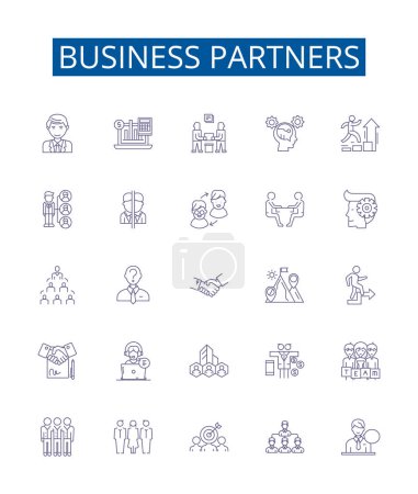 Illustration for Business partners line icons signs set. Design collection of Partners, Business, Collaborators, Associates, Investment, Shareholders, Stakeholders, Investors outline vector concept illustrations - Royalty Free Image