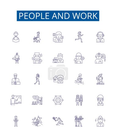 Illustration for People and work line icons signs set. Design collection of Workers, Human, Employment, Colleagues, Job, Professionals, Employees, Staff outline vector concept illustrations - Royalty Free Image