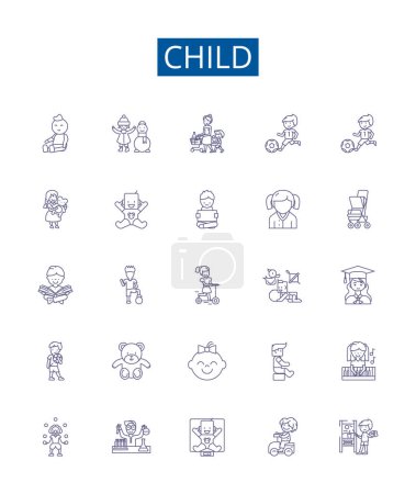 Ilustración de Signos de iconos de línea infantil listos. Colección de diseño de ilustraciones de conceptos vectoriales para bebés, niños, niños pequeños, bebés, jóvenes, menores, niños preescolares y adolescentes - Imagen libre de derechos