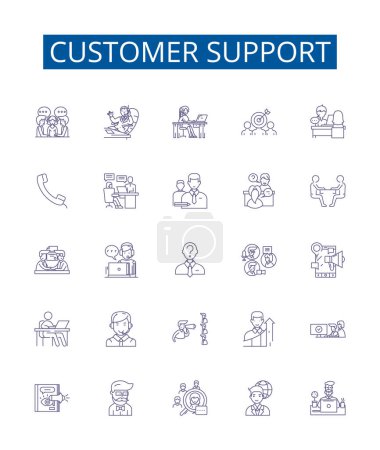 Illustration for Customer support line icons signs set. Design collection of Help, Assistance, Service, Aid, Resolution, Response, Consultation, Enquiry outline vector concept illustrations - Royalty Free Image