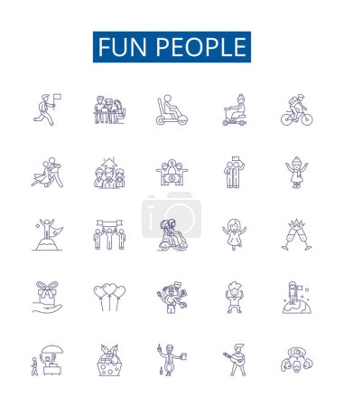 Illustration for Fun people line icons signs set. Design collection of Mirthful, Amusing, Cheerful, Joyful, Vivacious, Blithe, Lighthearted, Comical outline vector concept illustrations - Royalty Free Image
