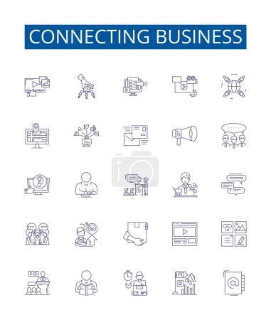 Illustration for Connecting business line icons signs set. Design collection of Networking, Linking, Joining, Relating, Interfacing, Bridging, Unifying, Uniting outline vector concept illustrations - Royalty Free Image