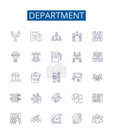 Die Symbole der Ministerialzeilen werden gesetzt. Designsammlung von Division, Bureau, Office, Section, Unit, Directorate, Agency, Board Outline Vektor Concept Illustrationen