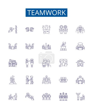 Illustration for Teamwork line icons signs set. Design collection of Collaboration, Cooperation, Synergy, Affinity, Union, Joint, Unity, Alliance outline vector concept illustrations - Royalty Free Image