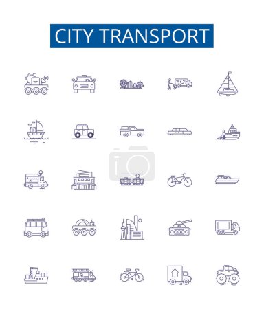 Illustration for City transport line icons signs set. Design collection of Urban, Transportation, Bus, Subway, Metro, Automobile, Bicycle, Taxi outline vector concept illustrations - Royalty Free Image