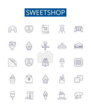 Illustration for Sweetshop line icons signs set. Design collection of Candy, Sweet, Confectionery, Chocolates, Toffee, Caramel, Gummies, Pralines outline vector concept illustrations - Royalty Free Image
