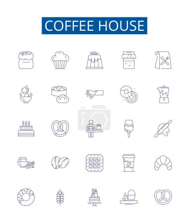 Illustration for Coffee house line icons signs set. Design collection of Cafe, Coffee, Shop, Latte, Espresso, Drink, Tea, Mocha outline vector concept illustrations - Royalty Free Image