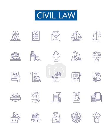 Illustration for Civil law line icons signs set. Design collection of Civil, law, common, contract, tort, property, succession, trust outline vector concept illustrations - Royalty Free Image