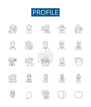 Illustration for Profile line icons signs set. Design collection of Profile, Bio, Resume, Identity, Persona, Self, CV, Description outline vector concept illustrations - Royalty Free Image