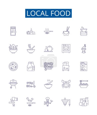 Illustration for Local food line icons signs set. Design collection of Cuisine, Region, Fresh, Traditional, Produce, Suppliers, Farms, Eateries outline vector concept illustrations - Royalty Free Image
