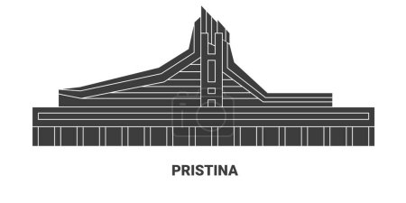 Téléchargez les illustrations : Albanie, Pristina voyages illustration vectorielle de ligne historique - en licence libre de droit