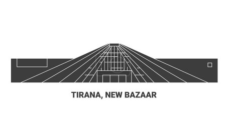 Téléchargez les illustrations : Albanie, Tirana, Nouveau Bazar, illustration vectorielle de ligne de repère de voyage - en licence libre de droit