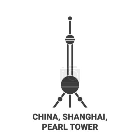 Ilustración de China, Shanghai,, Perla Torre de viaje hito línea vector ilustración - Imagen libre de derechos