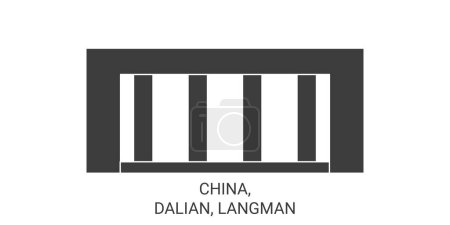 Ilustración de China, Dalian, Langman Hotel viaje hito línea vector ilustración - Imagen libre de derechos