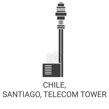 Téléchargez les illustrations : Chili, Santiago, Tour Telecom Voyage illustration vectorielle de ligne historique - en licence libre de droit