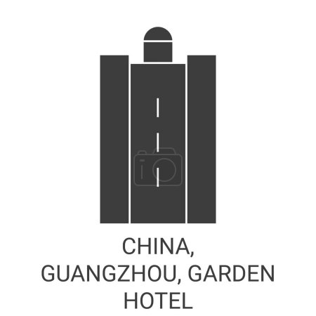 Téléchargez les illustrations : Chine, Guangzhou, Garden Hotel Voyage illustration vectorielle de ligne historique - en licence libre de droit