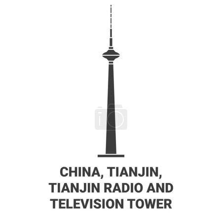 Illustration for China, Tianjin, Tianjin Radio And Television Tower travel landmark line vector illustration - Royalty Free Image