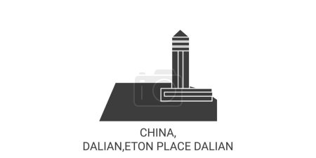 Téléchargez les illustrations : Chine, Dalian, Eton Place Illustration vectorielle de ligne de voyage Dalian - en licence libre de droit