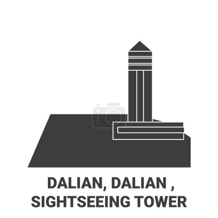 Illustration for China, Dalian, Dalian , Sightseeing Tower travel landmark line vector illustration - Royalty Free Image