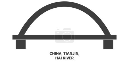 Illustration for China, Tianjin, Hai River travel landmark line vector illustration - Royalty Free Image