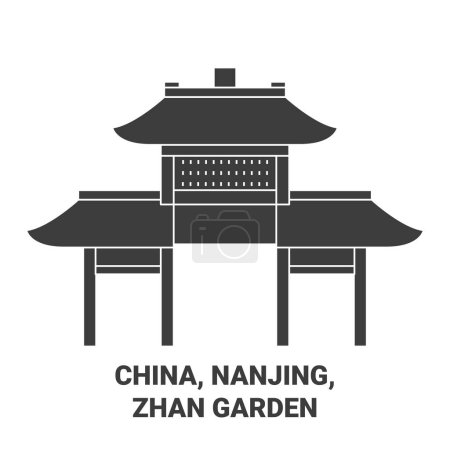 Illustration for China, Nanjing, Zhan Garden travel landmark line vector illustration - Royalty Free Image