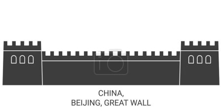 Téléchargez les illustrations : Chine, Pékin, Grande Muraille Voyage illustration vectorielle ligne historique - en licence libre de droit