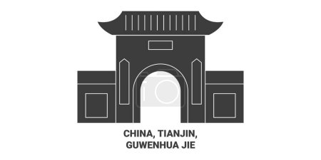 Ilustración de China, Tianjin, Guwenhua Jie recorrido hito línea vector ilustración - Imagen libre de derechos